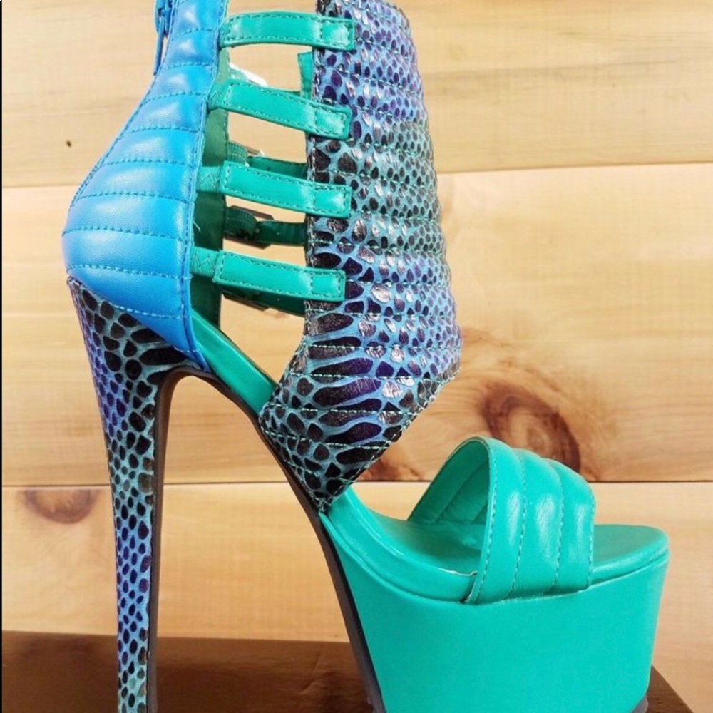 Privileged blue and teal green stilettos